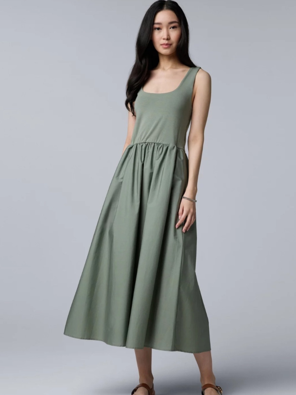 Simply Vera Sage Green Scoop Neck Maxi Dress NEW XS